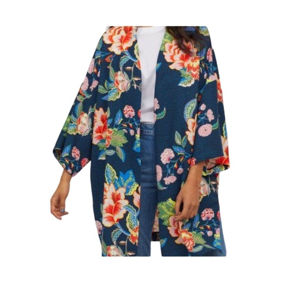 H&M Jackets & Blazers - H & M Blue Floral Kimono Cardigan Jacket NWT Size M